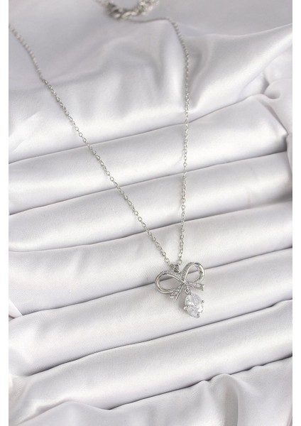 Çelik Zirkon Taşlı Kurdele Modelli Kolye fiyatları