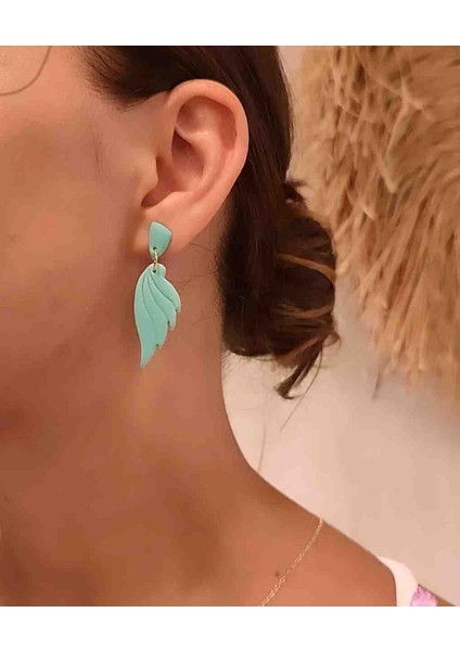 Serenity Turkuaz El Yapımı Melek Kanadı Özel Tasarım Küpe