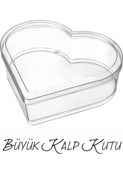 10'lu Sert Plastik 300-500CC Sevgililer Günü Mika Kalp Kutu Draje Çikolata Lokum Tatlı Kabı