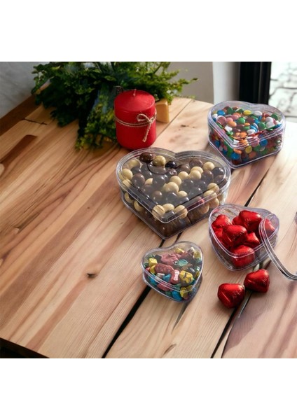 10'lu Sert Plastik 300-500CC Sevgililer Günü Mika Kalp Kutu Draje Çikolata Lokum Tatlı Kabı fırsatları