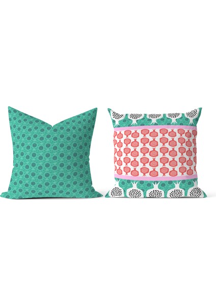 Bereket Narları Kırlent Kılıfı 2'li Set, Çift Tarafı Desenli, Yumuşak Dokulu,dertsiz