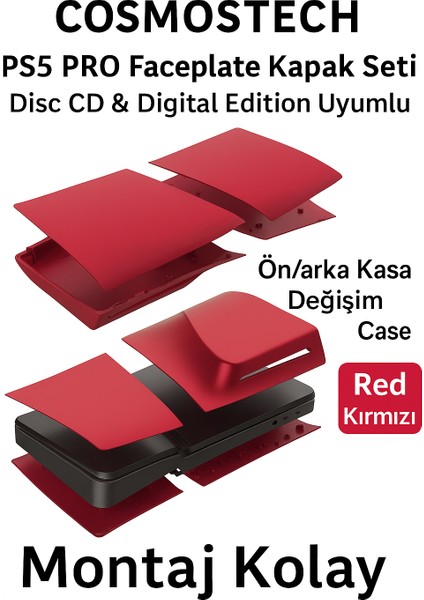 Ps5 Pro Faceplate Kapak Seti – Disc CD & Digital Edition Uyumlu Ön/arka Kasa Değişim Cover Case Red Kırmızı fırsatları