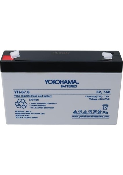 Yokohama Yh-67.0 6 Volt - 7 Amper Akü (150X50X94 Mm) modelleri