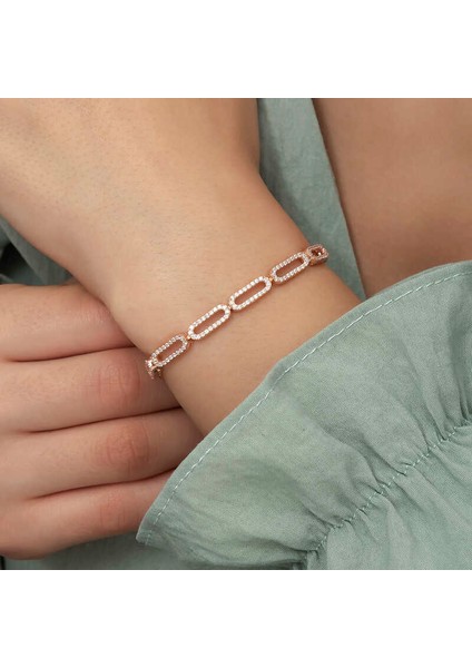 925 Ayar Gümüş Rose Oval Taşlı Bileklik modelleri