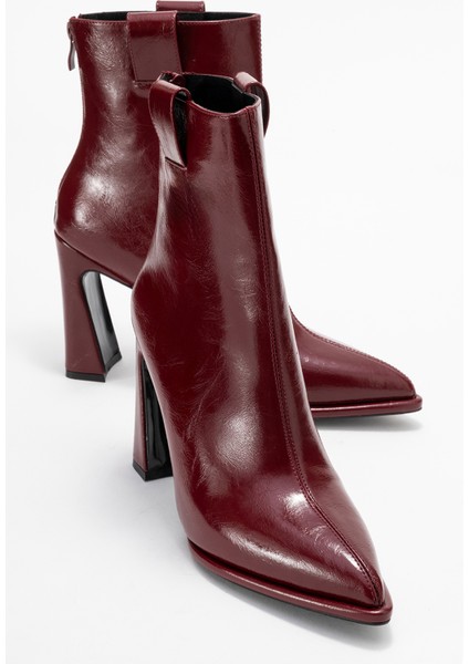 Aja Bordo Kadın Kalın Topuklu Çizme Olabilen Bot