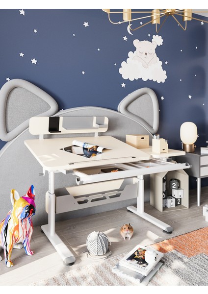 Vega Standart Sade ve Fonksiyonel Ofis Masası Yükseklik Ayarlı ve Çekmeceli - 130x70 Cm, Ekru/Gri