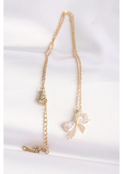 316L Çelik Zincir Altın Renk Zirkon Taşlı Fiyonk Kolye fiyatları