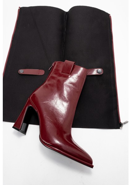 Aja Bordo Kadın Kalın Topuklu Çizme Olabilen Bot