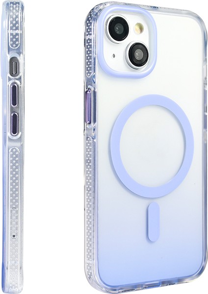 Apple iPhone 14 Kılıf M-Safe Şarj Özellikli Transparan Renk Geçişli Zore Toros Kapak Lila fiyatları