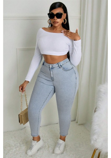 Kadın Yüksek Bel Skinny Fit Jeans Büyük Beden Kot PantolonC597