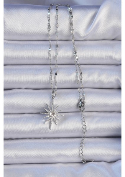 316L Çelik Zincir Gümüş Renk Zirkon Taşlı Kutup Yıldızı Kolye fiyatları