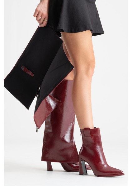 Aja Bordo Kadın Kalın Topuklu Çizme Olabilen Bot