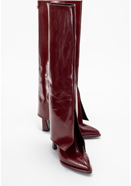 Aja Bordo Kadın Kalın Topuklu Çizme Olabilen Bot
