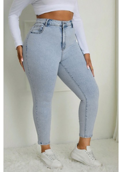 Kadın Yüksek Bel Skinny Fit Jeans Büyük Beden Kot PantolonC597 modelleri