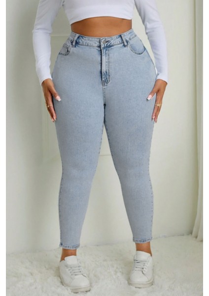 Kadın Yüksek Bel Skinny Fit Jeans Büyük Beden Kot PantolonC597