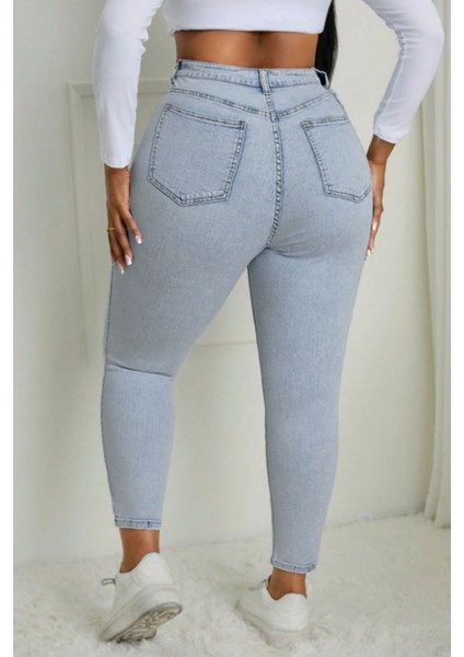 Kadın Yüksek Bel Skinny Fit Jeans Büyük Beden Kot PantolonC597