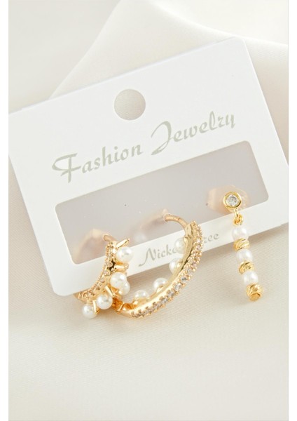 Wizard 3 Adet Dorika Inci Zirkon Taşlı Küpe-Sarı fiyatları