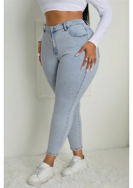 Kadın Yüksek Bel Skinny Fit Jeans Büyük Beden Kot PantolonC597