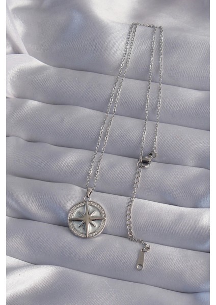 316L Çelik Zincir Gümüş Renk Zirkon Taşlı Kutup Yıldızı Kolye fiyatları