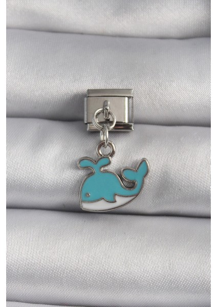316L Çelik Gümüş Renk Sallantı Mavi Balina Model Nomination Charm
