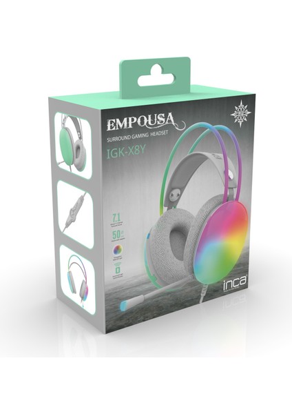 IGK-X8Y Empousa Series 7.1 Surround Transparan Rgb LED Effect Gaming Headset indirimleri