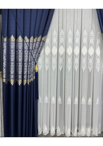 Pano Fon Perde Lacivert Damask Desenli Fon Perde 1 / 3 Sık Pile Pano, Fon, Tül, Perde, fırsatları