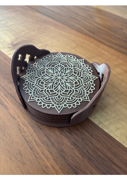 Mandala Bardak Altlığı Seti (7 Parça) - Pla Malzeme - Dekoratif Masaüstü