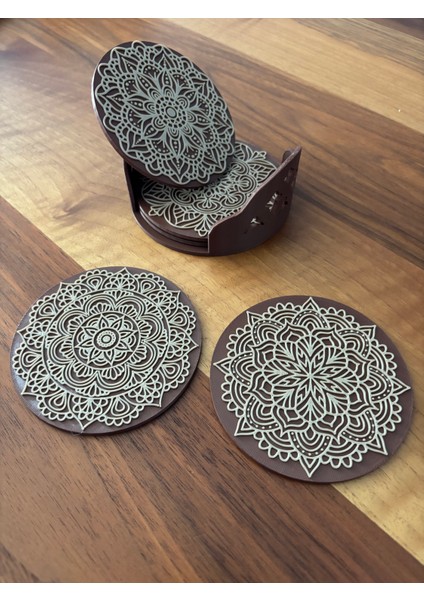 Mandala Bardak Altlığı Seti (7 Parça) - Pla Malzeme - Dekoratif Masaüstü modelleri