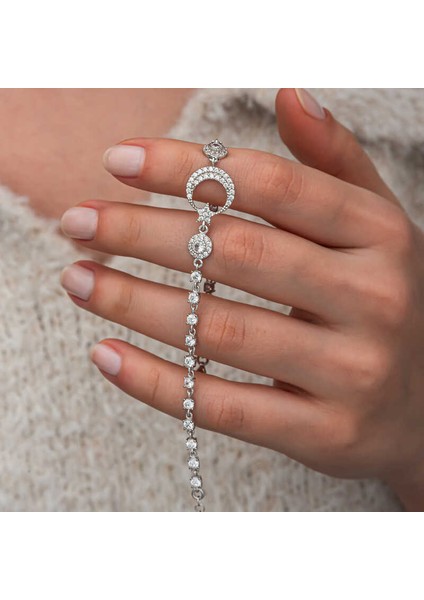 Gümüş Zirkon Taşlı Ay Yıldız Kadın Bileklik