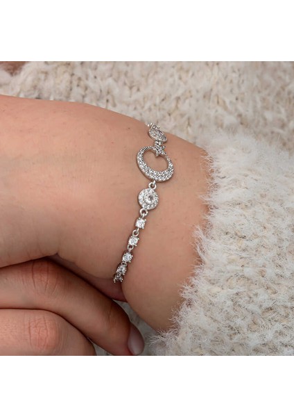 Gümüş Zirkon Taşlı Ay Yıldız Kadın Bileklik indirimleri
