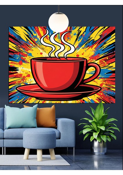 Kırmızı Fincan Buharlı Kahve Dekoratif Kanvas - Mdf Ahşap Tablo