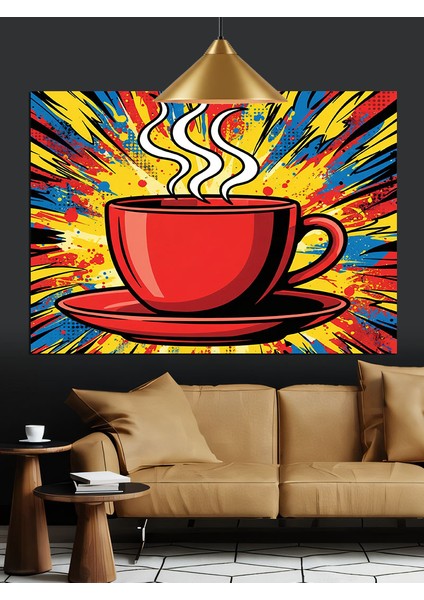 Kırmızı Fincan Buharlı Kahve Dekoratif Kanvas - Mdf Ahşap Tablo fiyatları