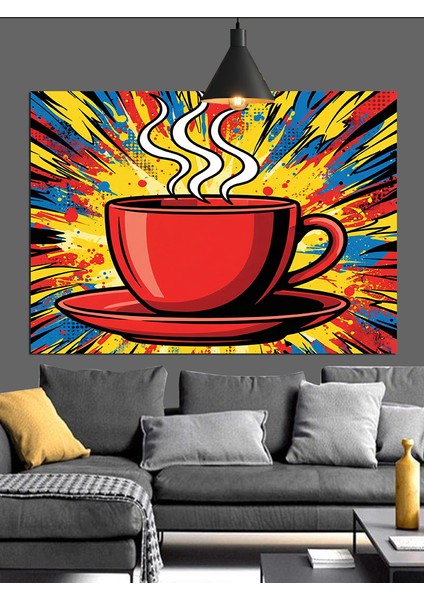 Kırmızı Fincan Buharlı Kahve Dekoratif Kanvas - Mdf Ahşap Tablo modelleri