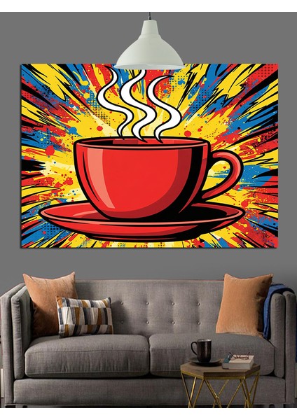Kırmızı Fincan Buharlı Kahve Dekoratif Kanvas - Mdf Ahşap Tablo fırsatları