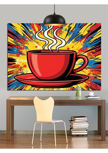 Kırmızı Fincan Buharlı Kahve Dekoratif Kanvas - Mdf Ahşap Tablo indirimleri