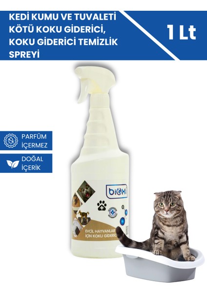Kedi Kumu ve Tuvaleti Kötü Koku Giderici, Doğal, Parfümsüz, Koku Giderici Temizlik Spreyi 1Lt