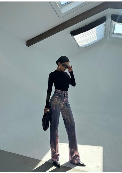 Gümüş Varaklı Palazzo Kot Pantolon Jeans fiyatları