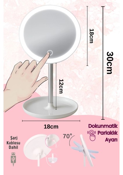 Dokunmatik LED Işıklı USB Li Yuvarlak Masa Üstü Makyaj Aynası Makyaj Aynası Ledli fiyatları