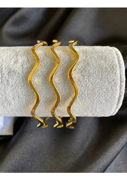 Zikzak Ajda Bilezik 3 Adet Çelik Altın Kaplama