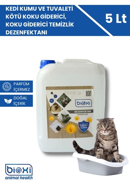 Kedi Kumu ve Tuvaleti Kötü Koku Giderici, Doğal, Parfümsüz, Koku Giderici Temizlik Dezenfektanı 5 Lt