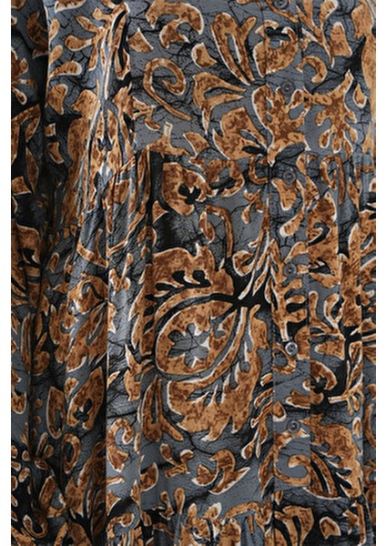 Otantik Desenli Uzun Kollu Gömlek Elbise Kadınlar İçin Trend A.gri indirimleri