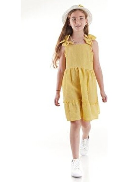Kız Çocuk Elbisesi Şık Gofre Pitikare Tasarım Şapkalı Yazlık Konforlu
