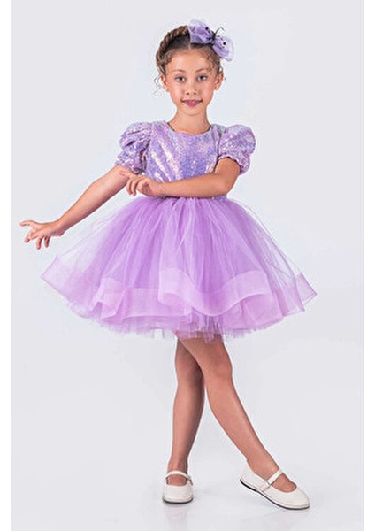 Kısa Kol Balerin Elbise Tütü Etek Pul Payetli Kız Çocuklar İçin Özel Günler