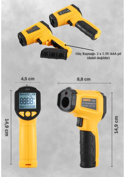 Lazer Odaklı Kızılötesi -50/+600°C Endüstriyel Katı-Sıvı Sıcaklık Ölçer Infrared Termometre fiyatları