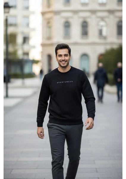 Vialli Bisiklet Yaka Erkek Sweatshirt Siyah