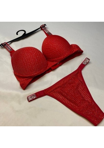 Hoppidi Serpme Simli Askısı Taş Detaylı Dolgulu Sutyen Takım Siyah modelleri