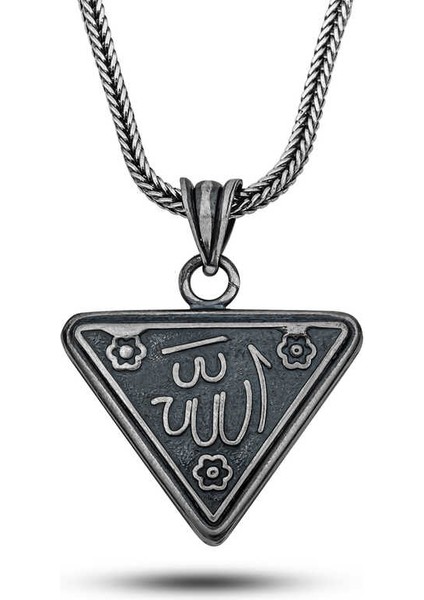 Gümüş Çiçek Motifli Allah Yazılı Cevşen Kolye