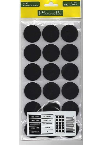 Pacific 6135 Bl Yapışkanlı Keçe 35 mm Siyah