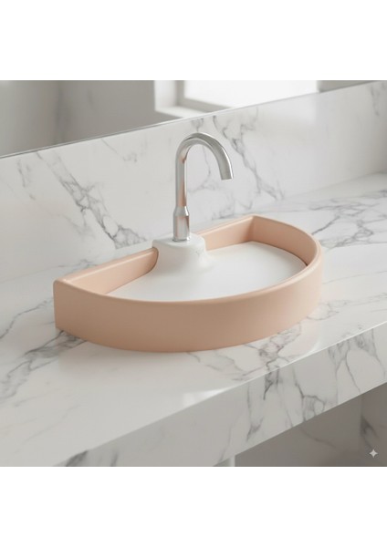Pearl Unique Mat Pink -Mat White Solid Lavabo
