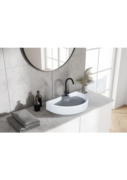 Pearl Unique Mat White - Mat Gray Solid Lavabo